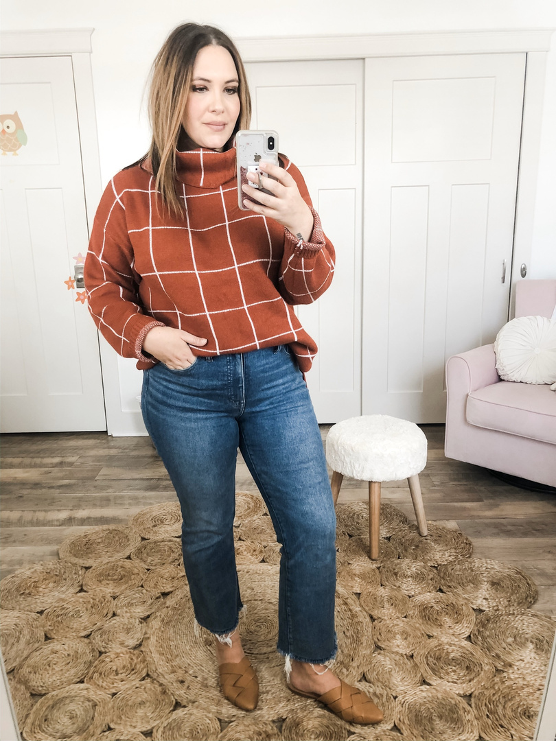 Look by Rebecca Wattenschaidt featuring HAOAN Women Casual Pullover Sweater Plaid Turtleneck Side Split Loose Knit Jumper Tops