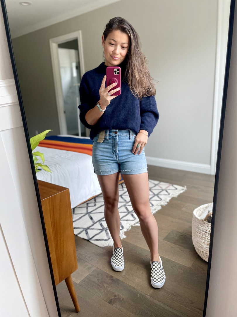 Fashion Look Featuring Madewell Shorts and Naadam Cashmere