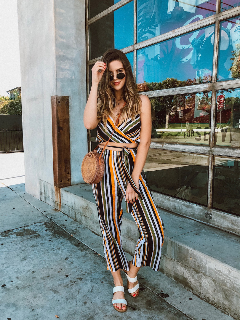 Look by Michelle Madsen featuring Tie Waist Striped Culotte Pants