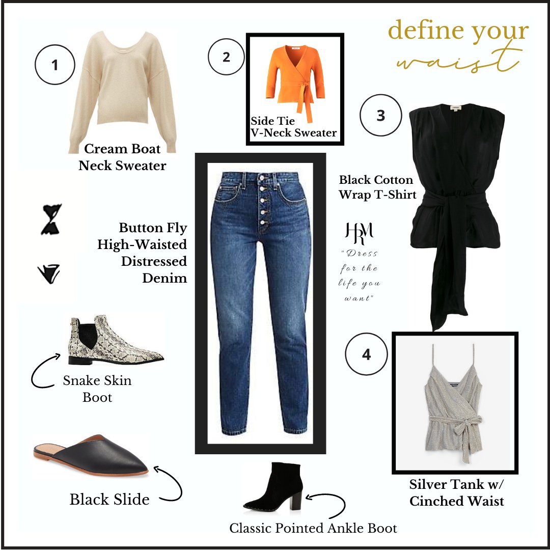 Look by Heather Rae Mitchell featuring High-Rise Exposed Button Fly Skinny Jeans