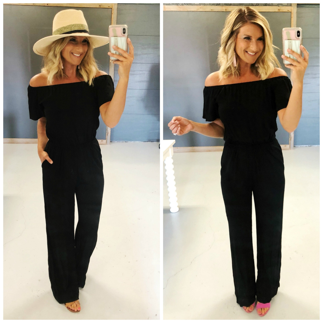 charles henry off the shoulder jumpsuit