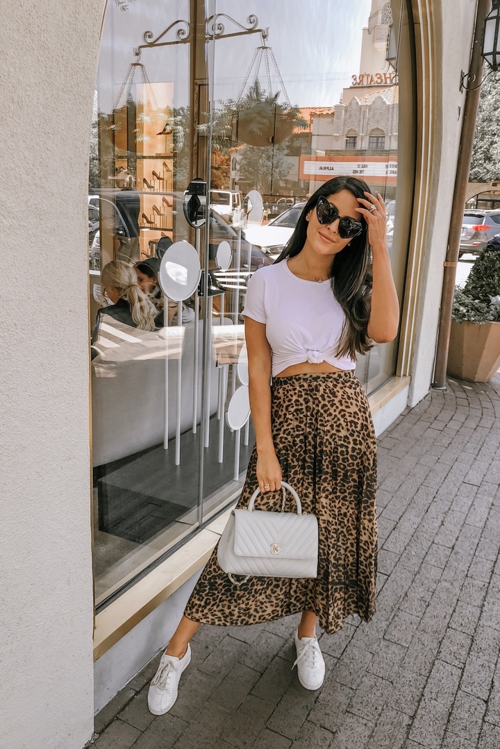 Look by Gabbydalfen featuring ASOS DESIGN midi pleated skirt in natural leopard print