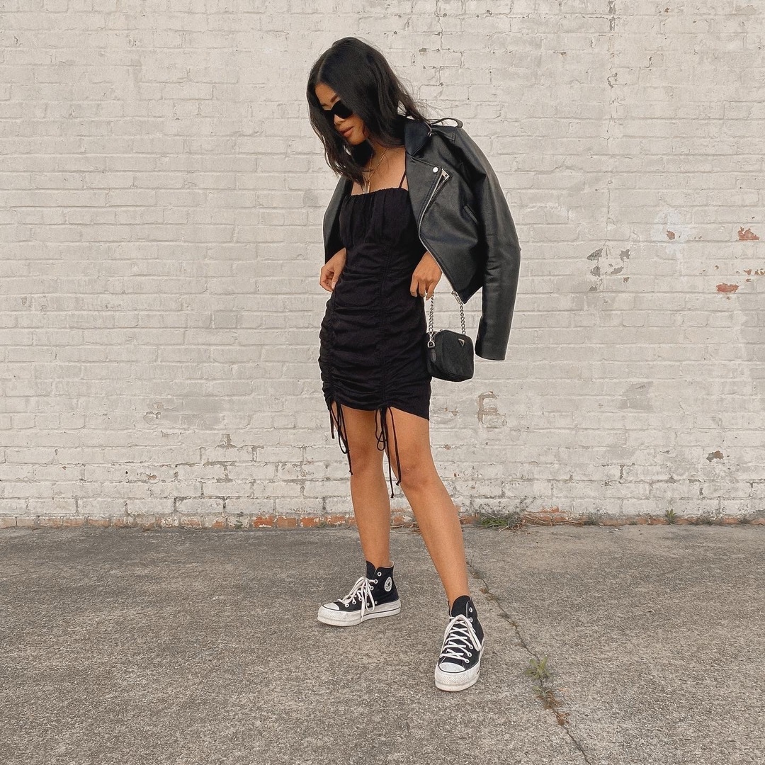 Fashion Look Featuring Converse Platform Sneakers and boohoo Leather & Faux  Leather Jackets by alysilverio - ShopStyle