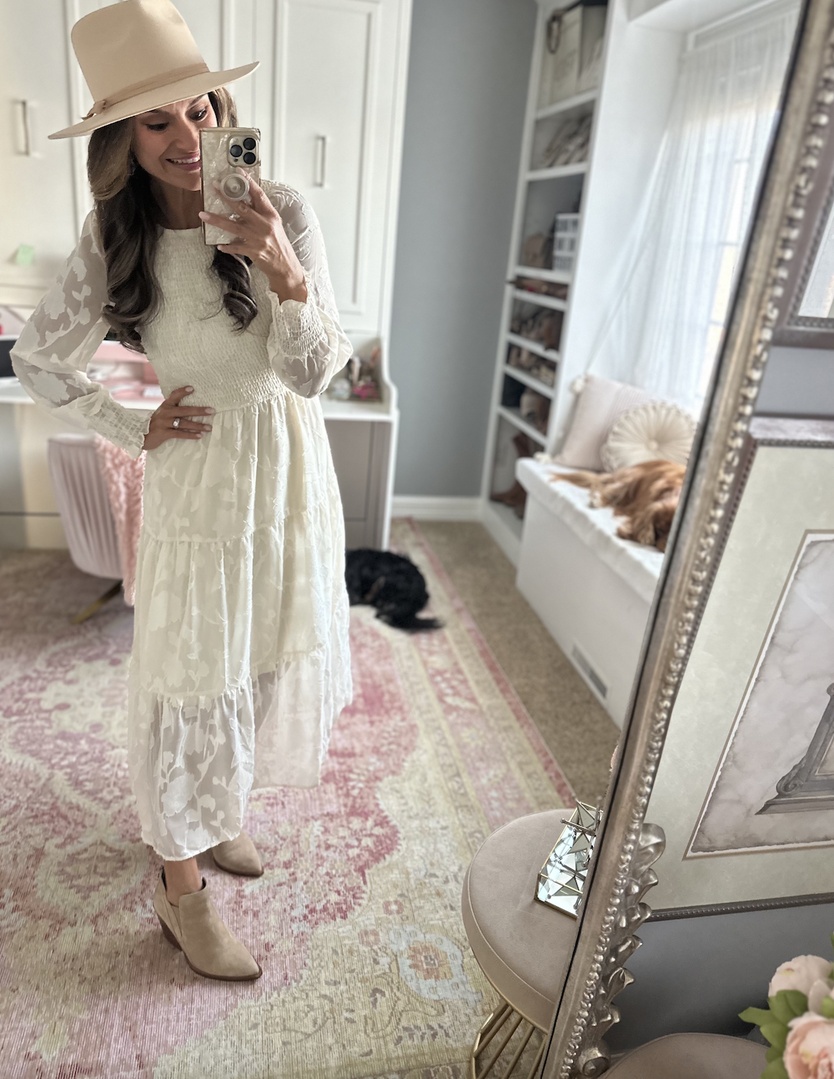Look by Just Posted featuring BTFBM Casual Women's 2023 Fall Dresses Elegant Wedding Guest Dress Long Sleeve Floral Midi Dress Flowy Bohemian Long Dress