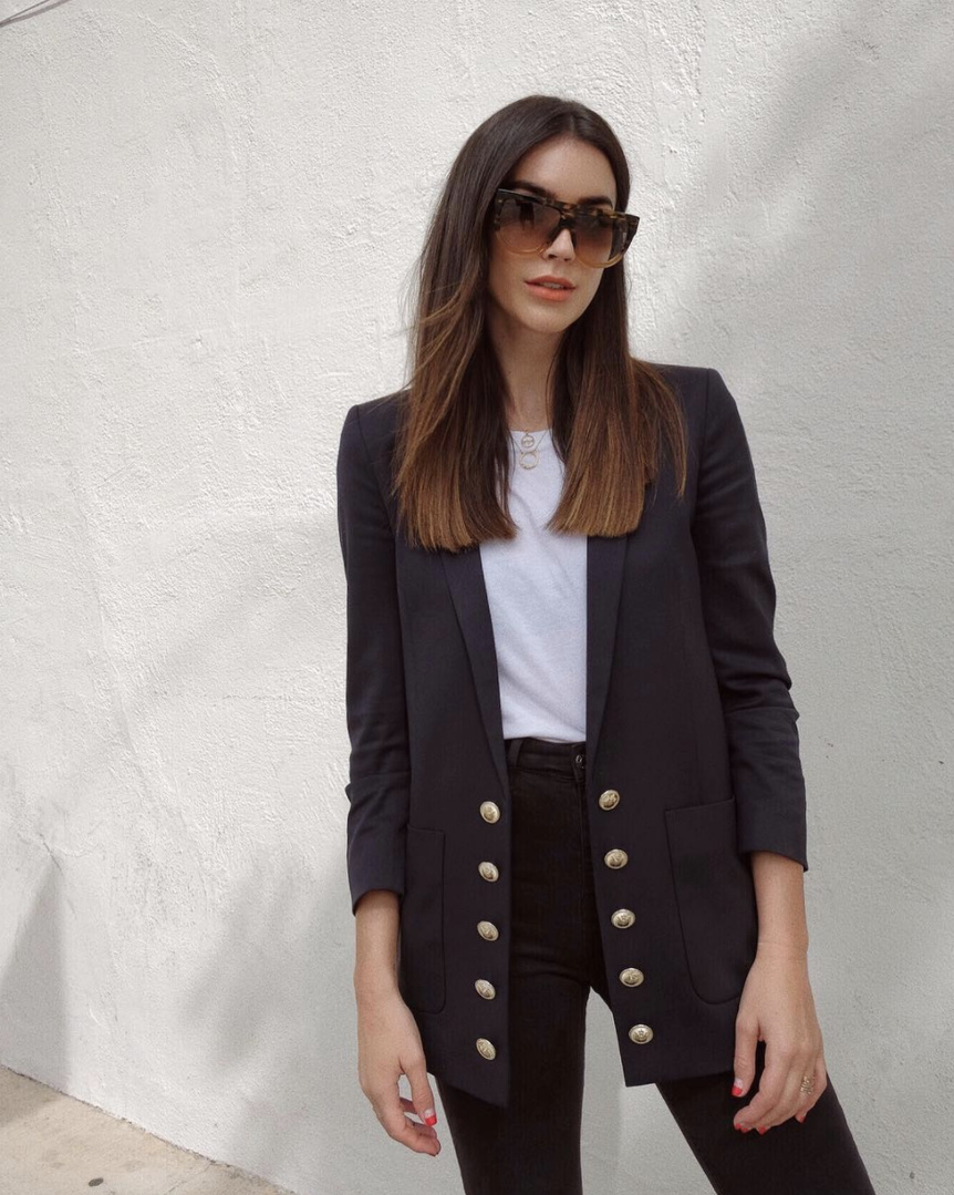 Fresh cut ✂️ #ShopStyle #SummerStyle #WearToWork #WeekendLook #TravelOutfit #OOTD #shopthelook #MyShopStyle #SpringStyle #thekooples #kooples #blazer #navy #topshop