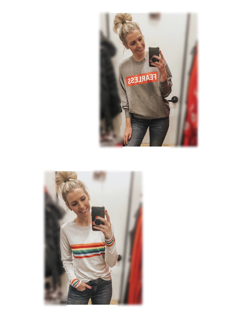 Look by Marla Gustafson featuring Express One Eleven Rainbow Striped Long Sleeve Boxy Tee