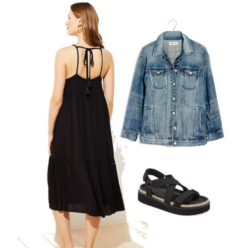 low back denim midi dress