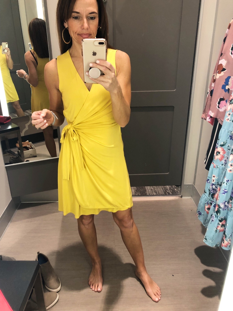 Look by coffeeandcannoli featuring A New Day Women's Regular Fit Sleeveless V-Neck Wrap Dress - A New Day Yellow