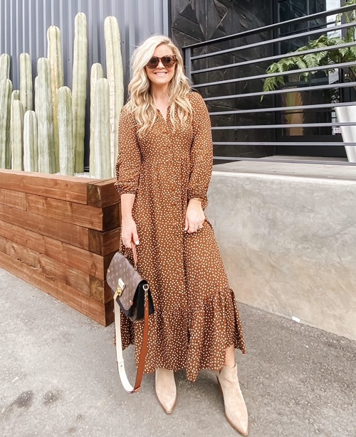 Look by cristincooper featuring MANGO - Midi printed dress brown - 2 - Women