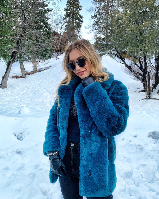 petrol blue faux fur coat