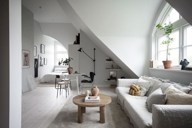 A minimalistic Scandinavian studio apartment #interiordesign #scandinaviandesign