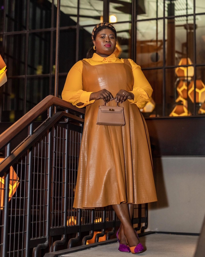 Look by Makeda Saggau-Sackey featuring Avec Les Filles Faux Leather Dress Brown