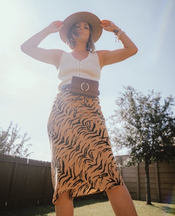 Look by Uptown With Elly Brown featuring Silk Midi Slip Skirt in Tiger Stripe