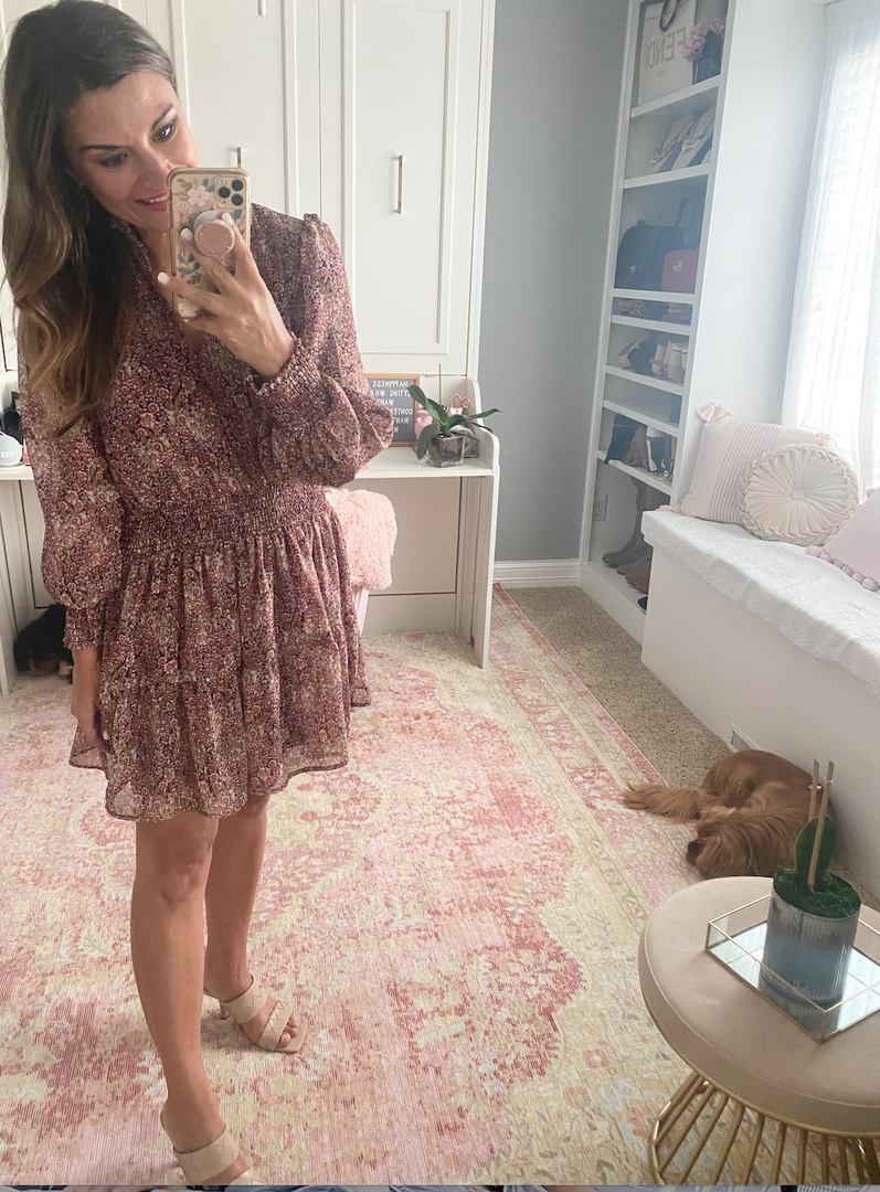Look by Just Posted featuring Blouson Sleeve Smocked Detail Lurex Chiffon Dress