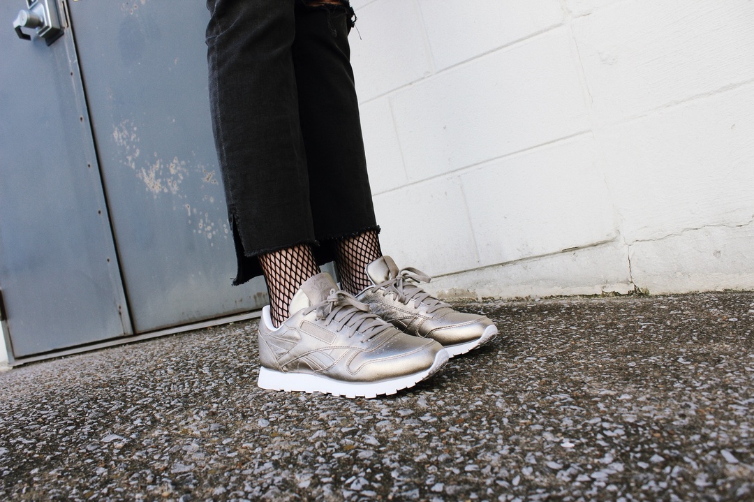 reebok classic leather sneakers in gold pearl