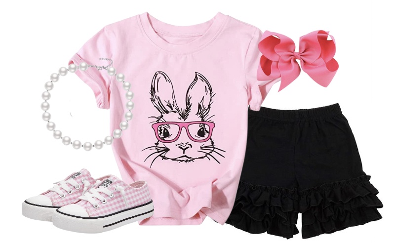 Look by Just Posted featuring Toddler Baby Easter Bunny with Glasses Shirt Cute Rabbit Print Tshirt Happy Easter Short Sleeve Tee