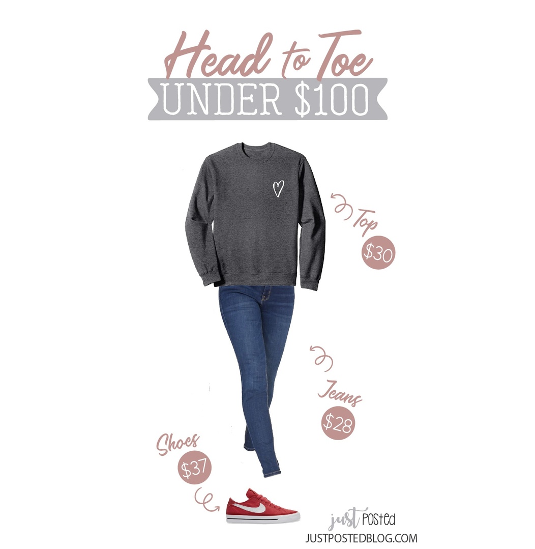 Look by Just Posted featuring White Tiny Heart Pocket Valentine's Day Love Sweatshirt