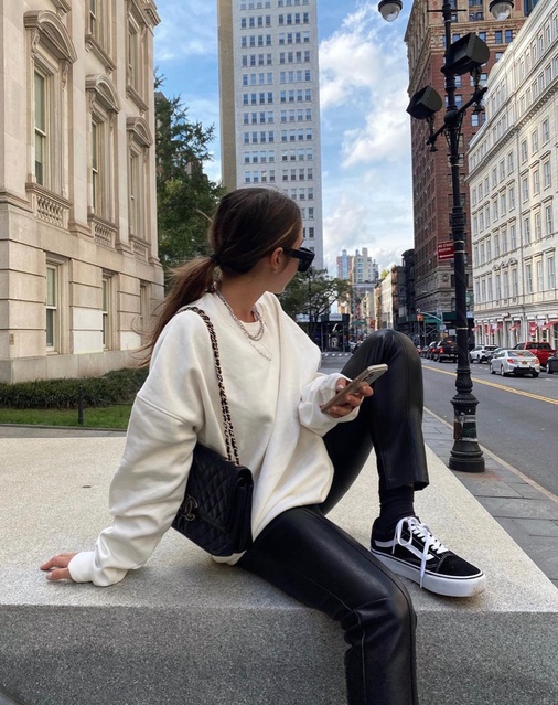 Look Featuring Vans Platform Sneakers and Leather Pants by ShopStyle