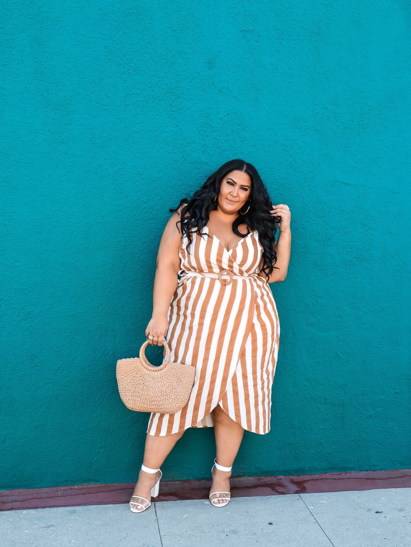Look by Cocos Curvy Closet featuring ASOS DESIGN Curve wrap midi dress with buckle belt in stripe