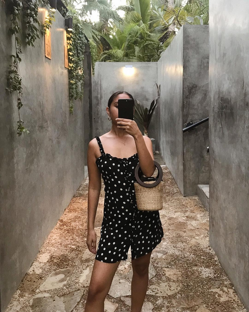 Look by jordanrisa featuring GANNI - Polka-dot Cotton-voile Mini Dress - Black