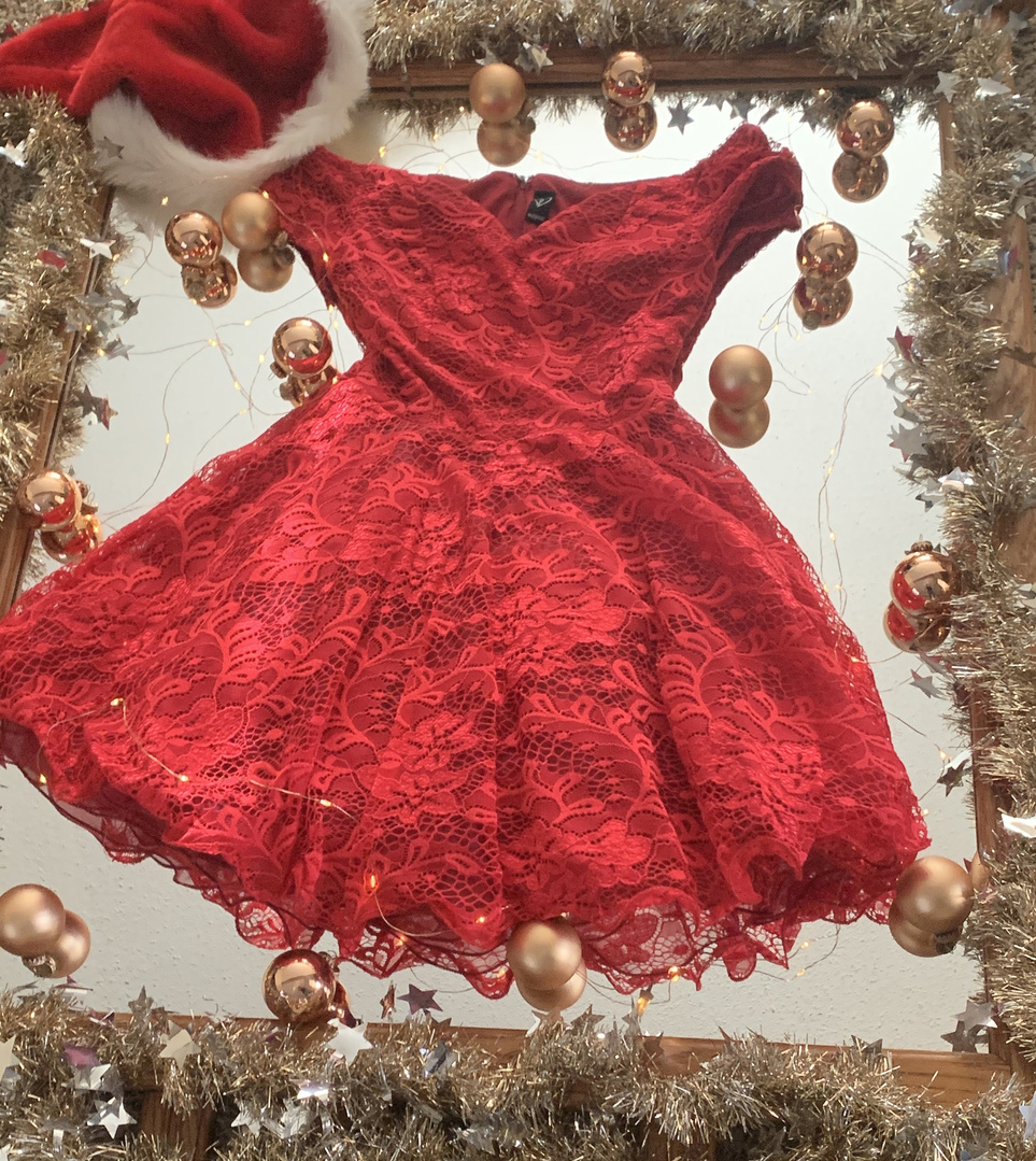 Look by Briannamd44 featuring V-Neck Spaghetti-Strap Fit-and-Flare Mini Dress