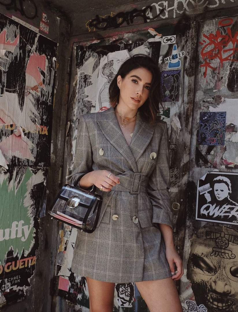 Back in the city and the weather could not be more perfect #TravelOutfit #WeekendLook #WearToWork #ShopStyle #shopthelook #SummerStyle #MyShopStyle #DateNight #OOTD #SpringStyle #pvc #blazerdress #plaid #blazer #dress #nyc