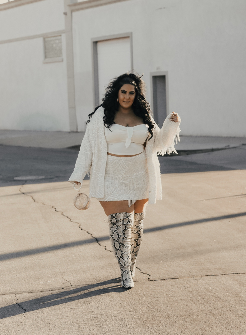 Look by Cocos Curvy Closet featuring ASOS EDITION Curve beaded fringe mini skirt