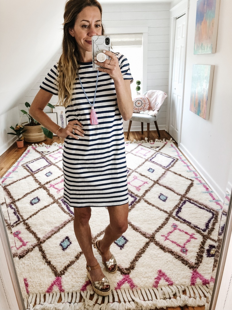 Look by The Motherchic featuring Striped T-shirt dress