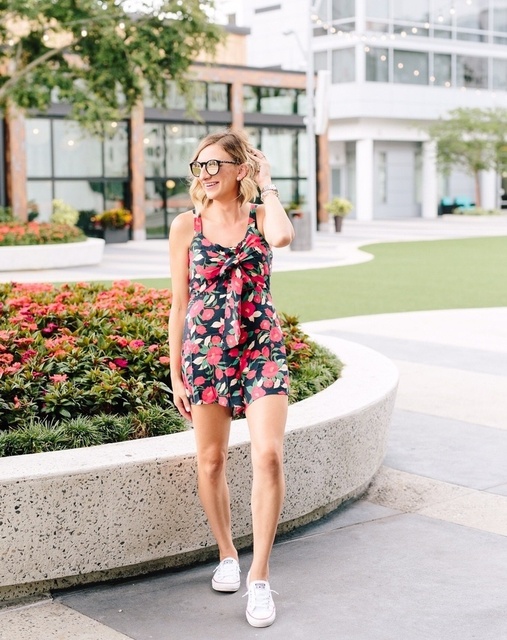 A tie front romper that is such a staple- it can be dressed up or thrown on with tennies- love this!