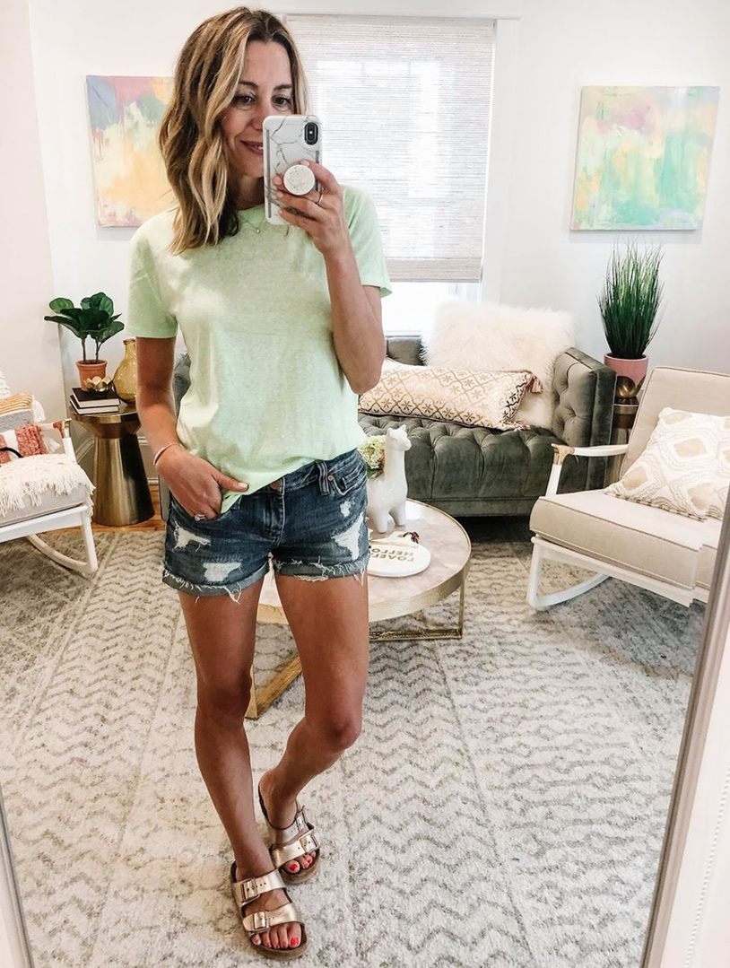 Fashion Look Featuring Birkenstock Sandals and Blank NYC Shorts by ...