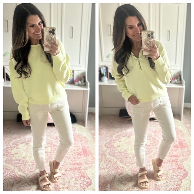 e CANDACEPXSPANX to save 10% off my pullovers. Everything is true to size. Wearing a small in the tops and 4/27 in the jeans.