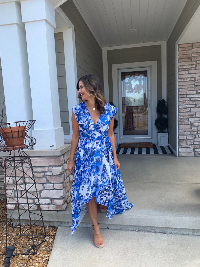 eliza j floral ruffle dress