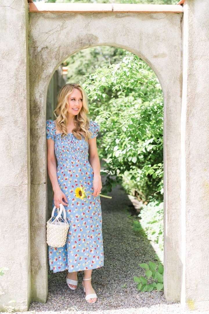 Look by TheFashionHouseMom featuring Faithfull The Brand Castilo Floral-Print Chiffon Midi Dress