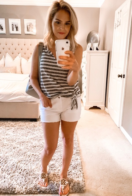 ts combo is so easy to throw on for lunch or errands. I also love that these shorts aren't too short. Happy Weekend, friends!