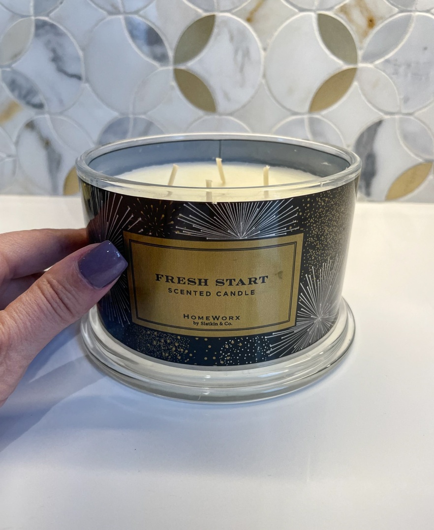 Look by Living in Yellow featuring HomeWorx by Slatkin & Co Premium Scented 4-Wick Candle, The North Pole 18 oz Long-Lasting Jar Candle, 30-55 Hours Burn Time - Notes of ICY Artic Air, Pine Needles, Green Holly, Winter Fruits