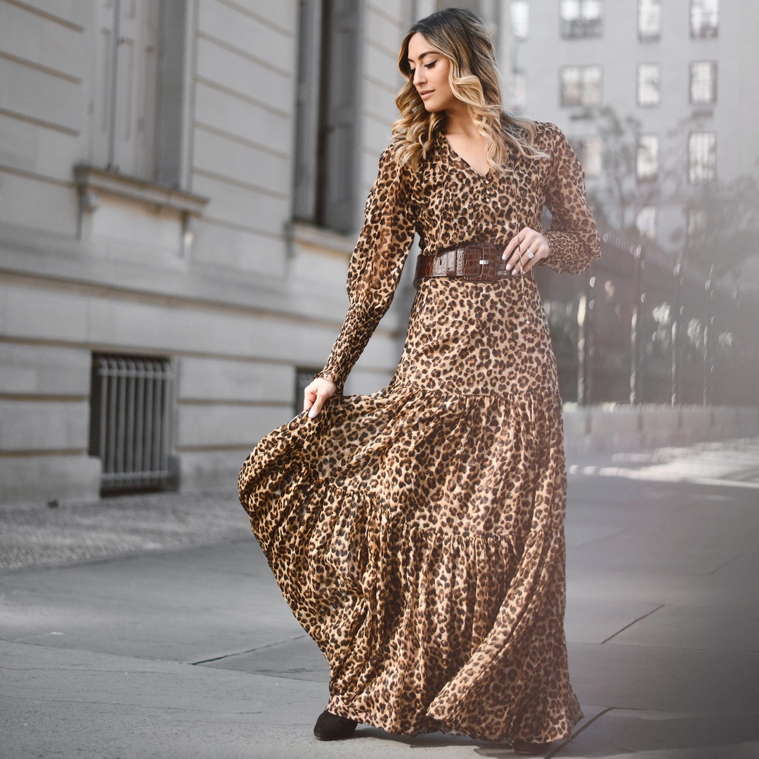 Look by Michelle Madonna featuring Veronica Beard - Stacia Tiered Leopard-print Silk-georgette Maxi Dress - Leopard print
