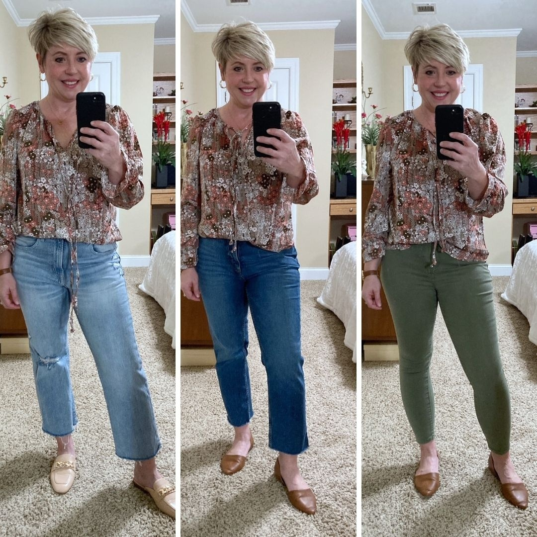 Look by Savvy Southern Chic featuring Mansy Women's Casual Floral Print V Neck Ruffle Short Sleeve Summer Shirts Tops Loose Blouses