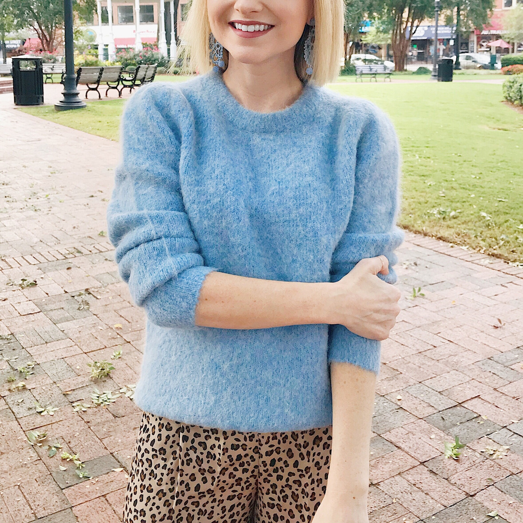 j crew puff sleeve fuzzy crewneck sweater