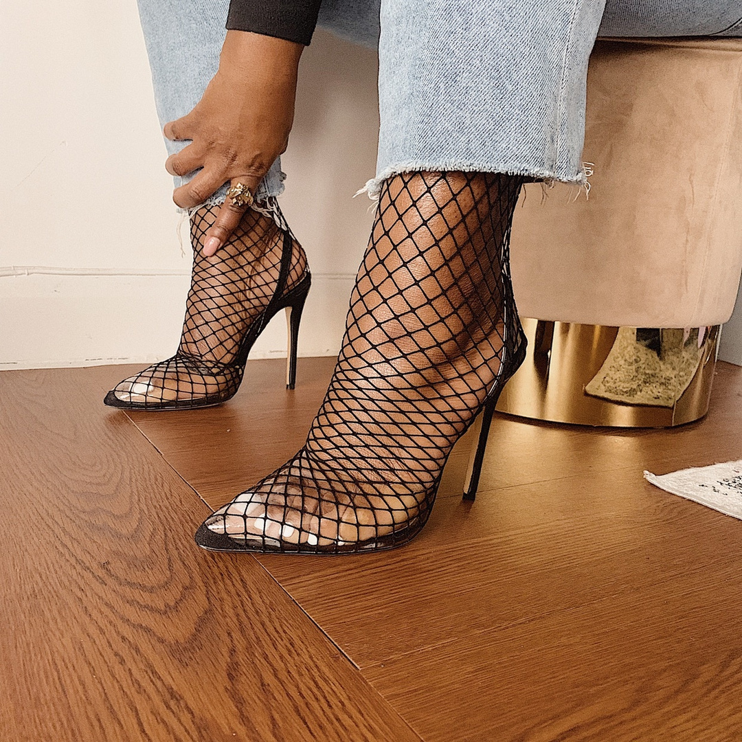 Nude fishnet hot sale heels