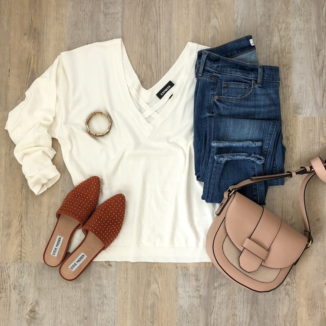 Fashion Look Featuring Express Sweaters and Steve Madden Mules & Clogs ...