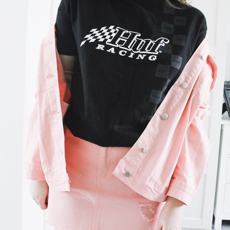 pretty little thing pink denim jacket