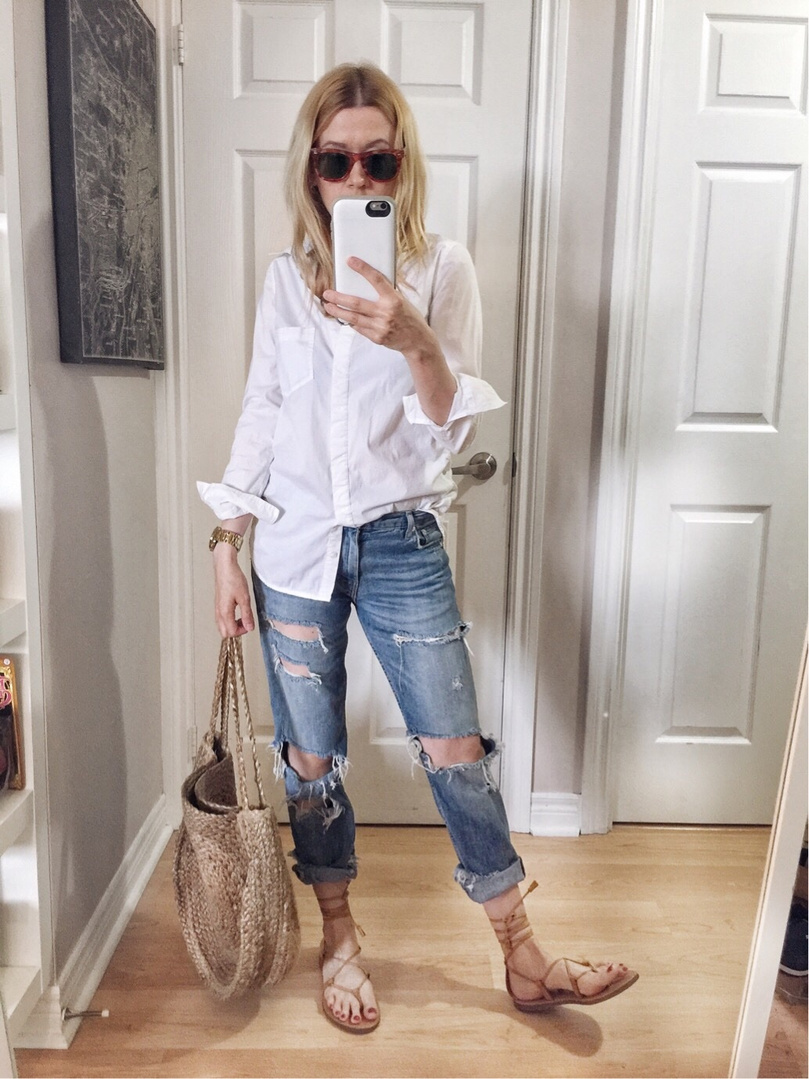 Fashion Look Featuring Madewell Sandals and Ray Ban