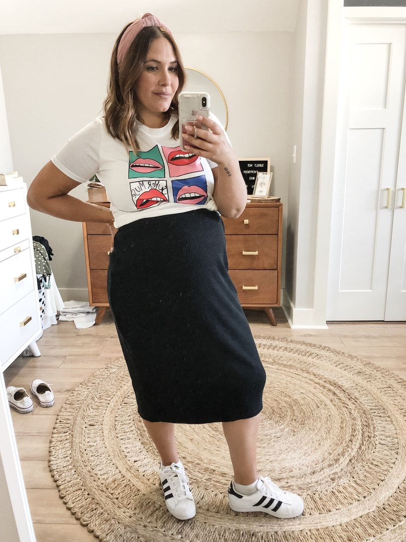 Look by Rebecca Wattenschaidt featuring Milumia Women's Summer Sequin Letter Print Embellished Short Sleeve T-Shirt Top