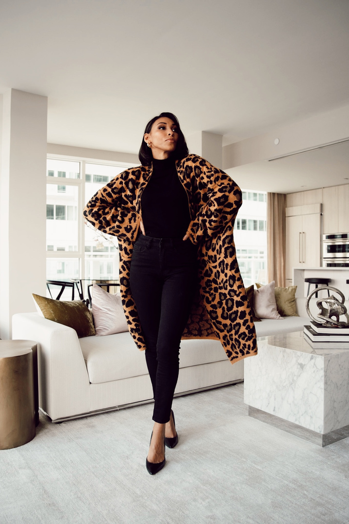 long leopard jacquard cardigan
