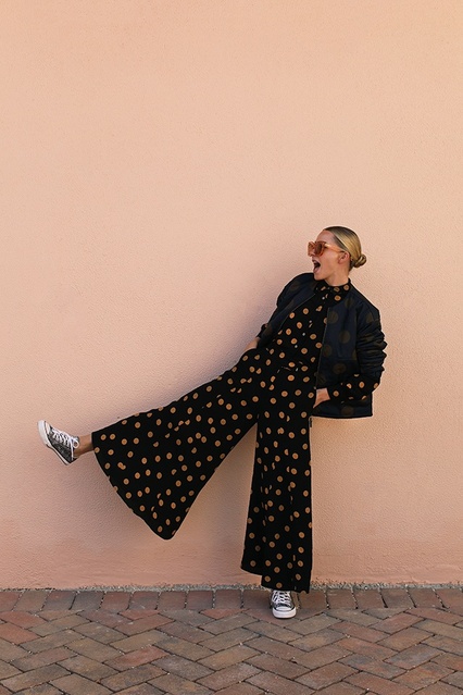 anthropologie polka dot jumpsuit