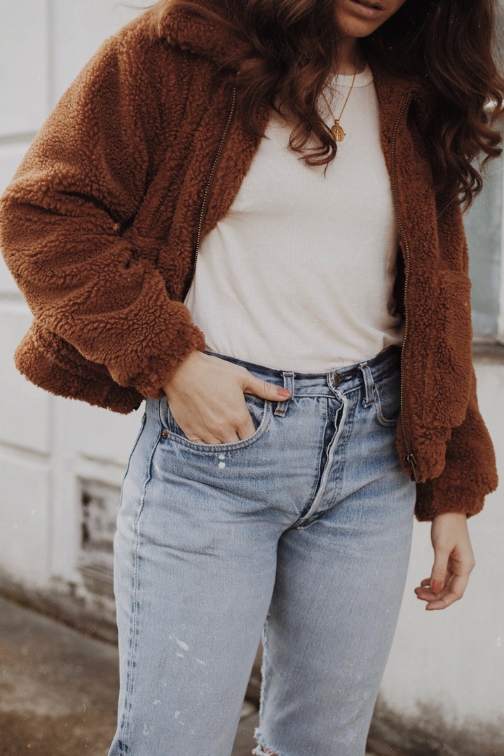 Look by Tonya Smith featuring UO Cropped Teddy Jacket