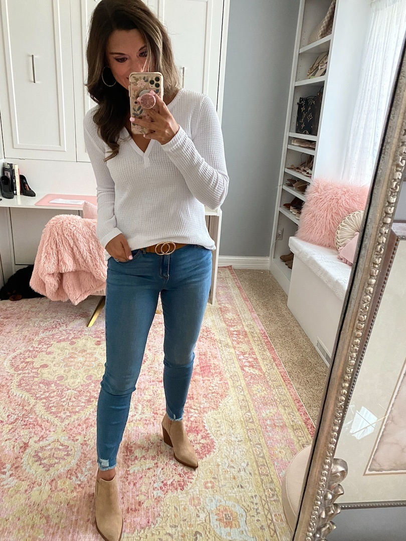 Womens V Neck Shirts Long Sleeve Waffle Knit Loose Fitting Warm Tee Tops Pullover Sweaters