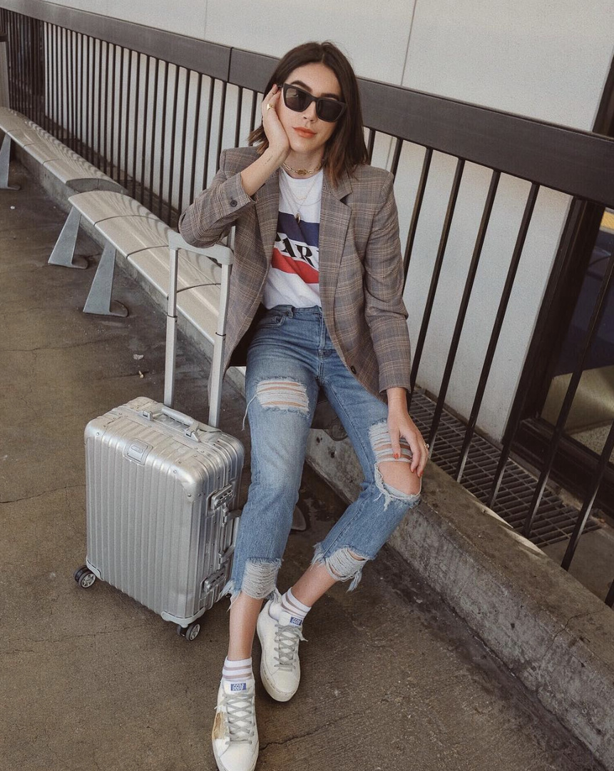 NY bound ✈️ #TravelOutfit #WeekendLook #ShopStyle #shopthelook #MyShopStyle #OOTD #DateNight #SpringStyle #quay #desiperkins #paris #plaid #blazer #goldengoosedeluxe #Asos