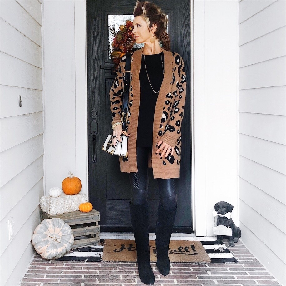 Look by sfb0004 featuring Lord & Taylor Fluffy Leopard Print Cardigan