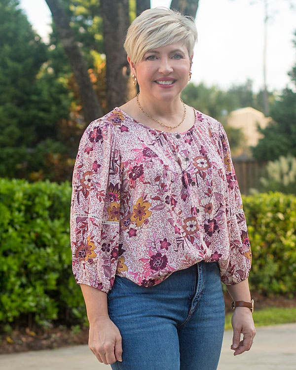Look by Savvy Southern Chic featuring Goodthreads Women's Fluid Twill Long Sleeve V-Neck Ruffle Top